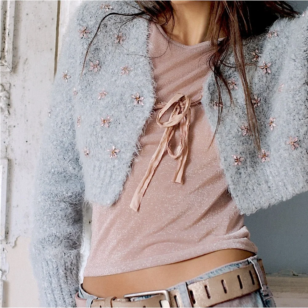 Free People Mesh Sparkly Sheer Top